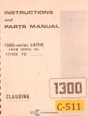 Clausing-Clausing 1300 Series, Lathe Instructions Wiring Maintenance Parts Manual 1975-1300-1300 Series-01